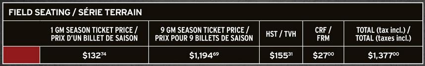 Ottawa RedBlacks Field Seating Ticket Prices