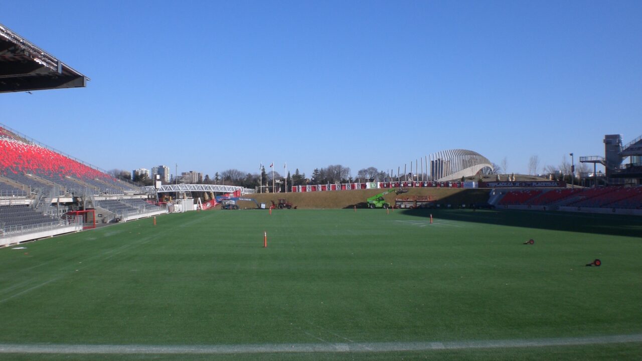 The field at Frank Clair Stadium, now TD Place Stadium, in Ottawa, photographed in December 2014.