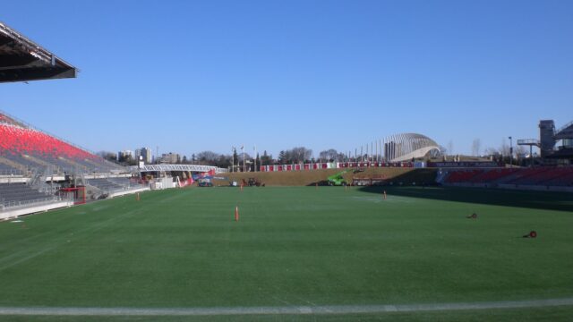 The field at Frank Clair Stadium, now TD Place Stadium, in Ottawa, photographed in December 2014.