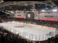 The ice rink inside the arena at TD Place during an Ottawa 67's game, January 2016.