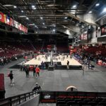 The arena at TD Place set up with a basketball court for the 2026 Wheelchair Basketball World Championships.