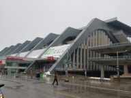 TD Place on a rainy day, Bank Street side