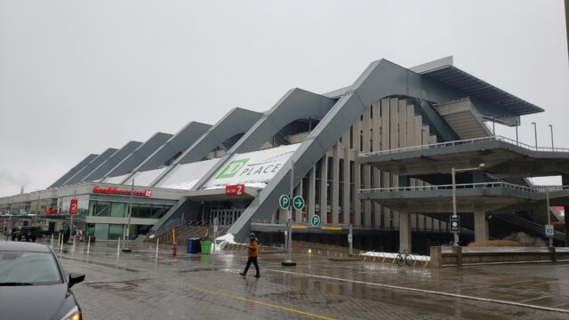 TD Place on a rainy day, Bank Street side
